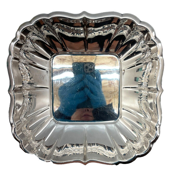 Vintage Reed & Barton 180 Silver Plate 8.5" Square Scalloped Bowl Silverware - Picture 6 of 13